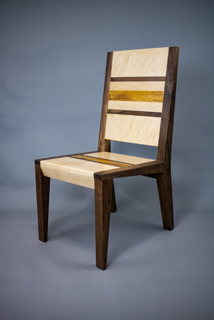 Birdseye maple and Walnut dining chair 1