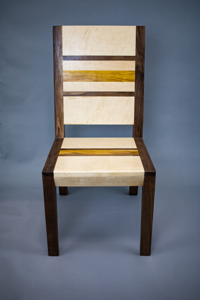 Birdseye maple and Walnut dining chair 1