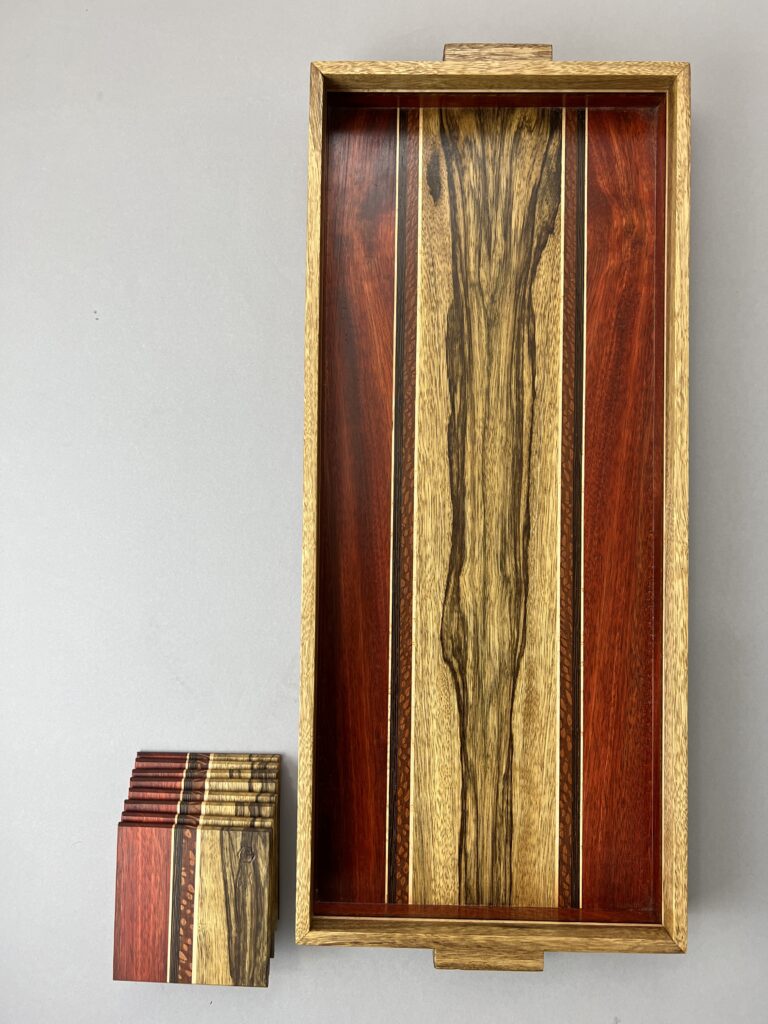 Black Limba and Bloodwood tray and coaster set 